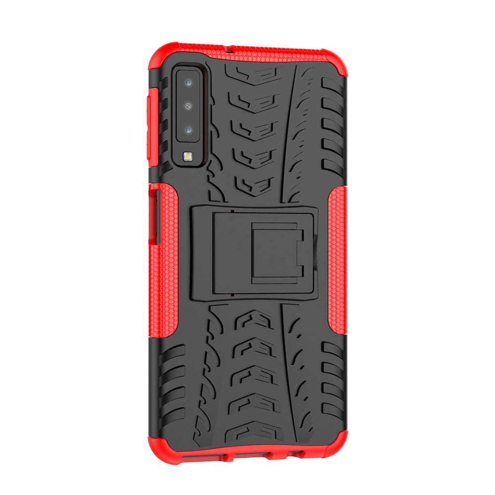 2-in-1 Tyre Pattern PC + TPU Hybrid Case with Kickstand for Samsung Galaxy A7 (2018) A750