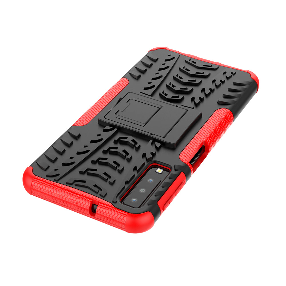 2-in-1 Tyre Pattern PC + TPU Hybrid Case with Kickstand for Samsung Galaxy A7 (2018) A750