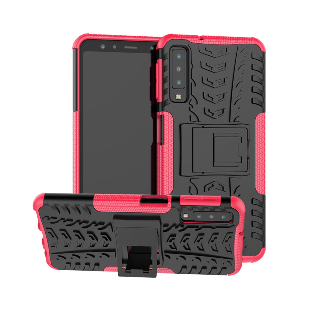 2-in-1 Tyre Pattern PC + TPU Hybrid Case with Kickstand for Samsung Galaxy A7 (2018) A750
