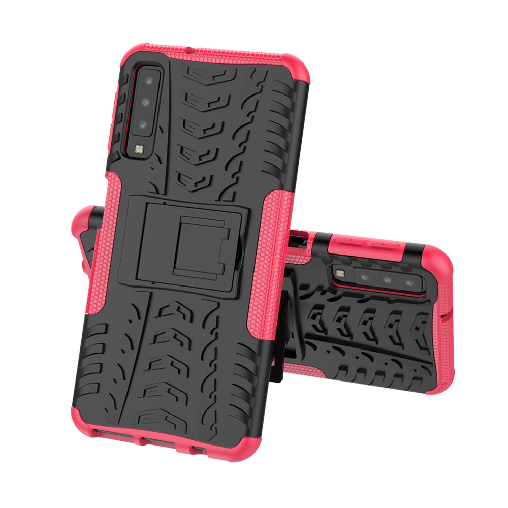 2-in-1 Tyre Pattern PC + TPU Hybrid Case with Kickstand for Samsung Galaxy A7 (2018) A750