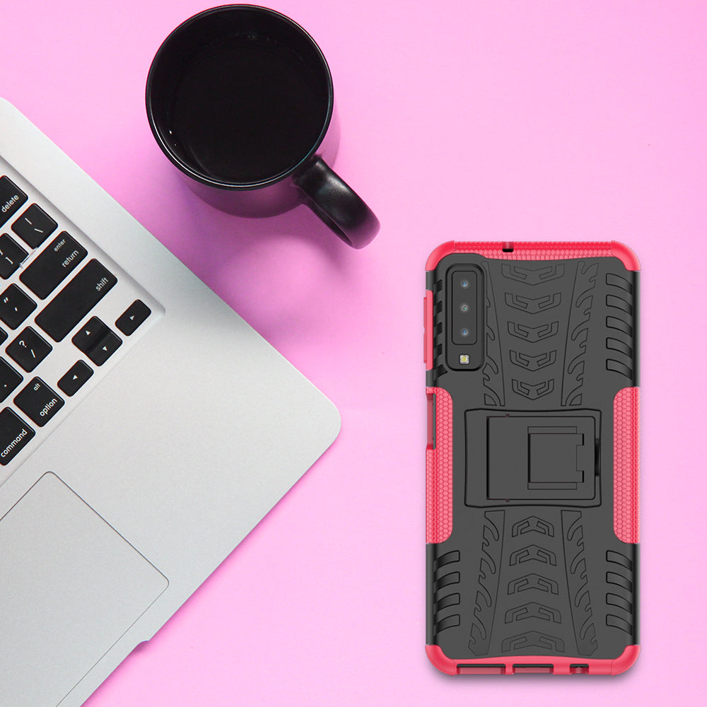 2-in-1 Tyre Pattern PC + TPU Hybrid Case with Kickstand for Samsung Galaxy A7 (2018) A750