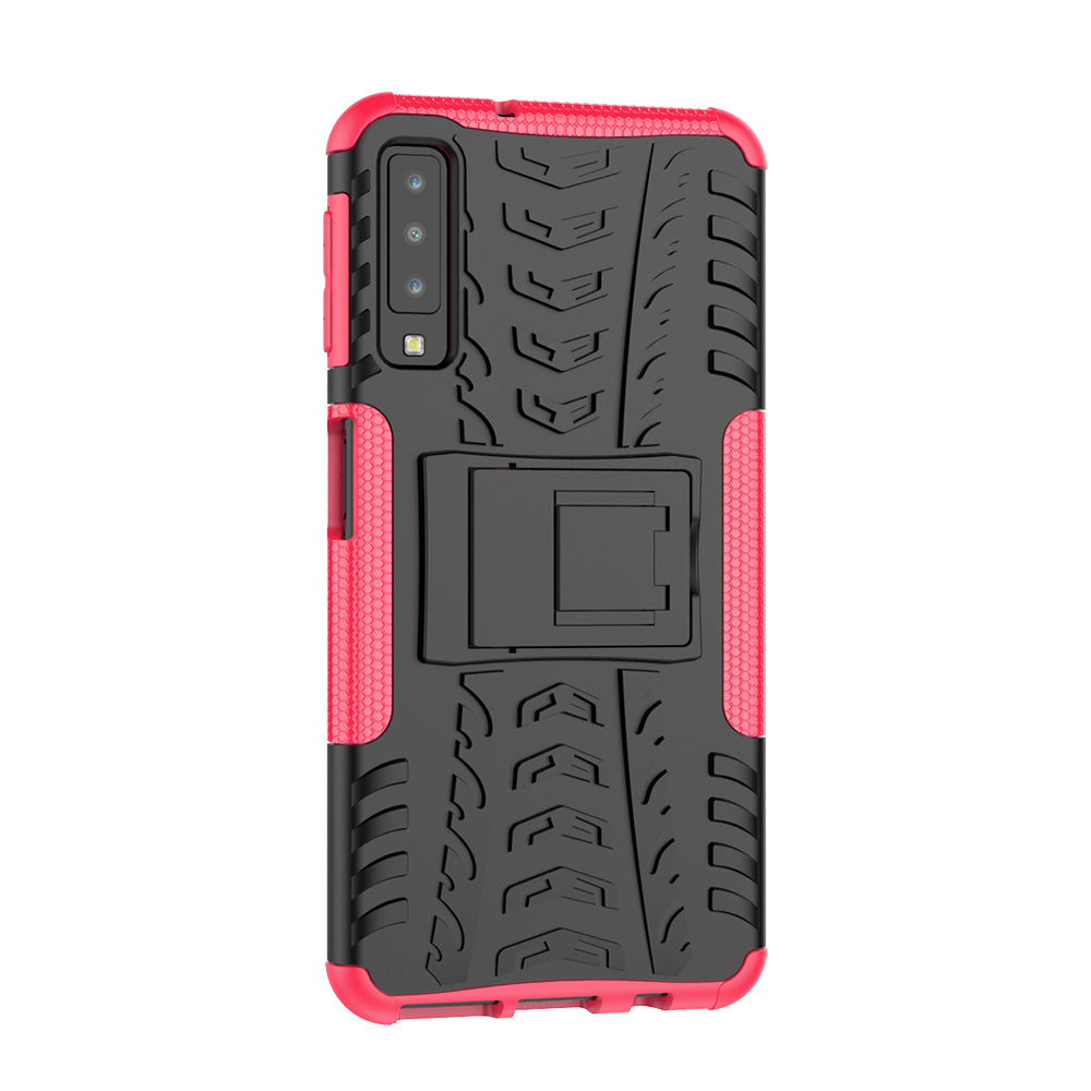 2-in-1 Tyre Pattern PC + TPU Hybrid Case with Kickstand for Samsung Galaxy A7 (2018) A750