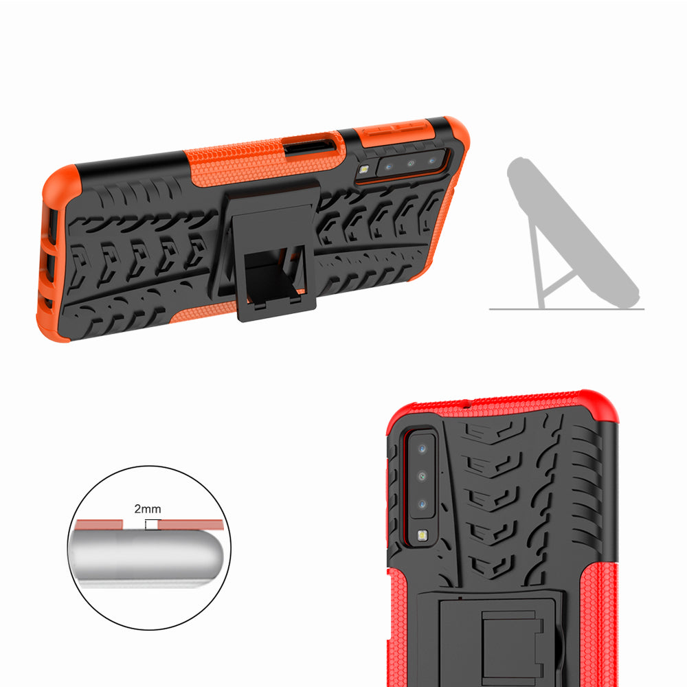 2-in-1 Tyre Pattern PC + TPU Hybrid Case with Kickstand for Samsung Galaxy A7 (2018) A750