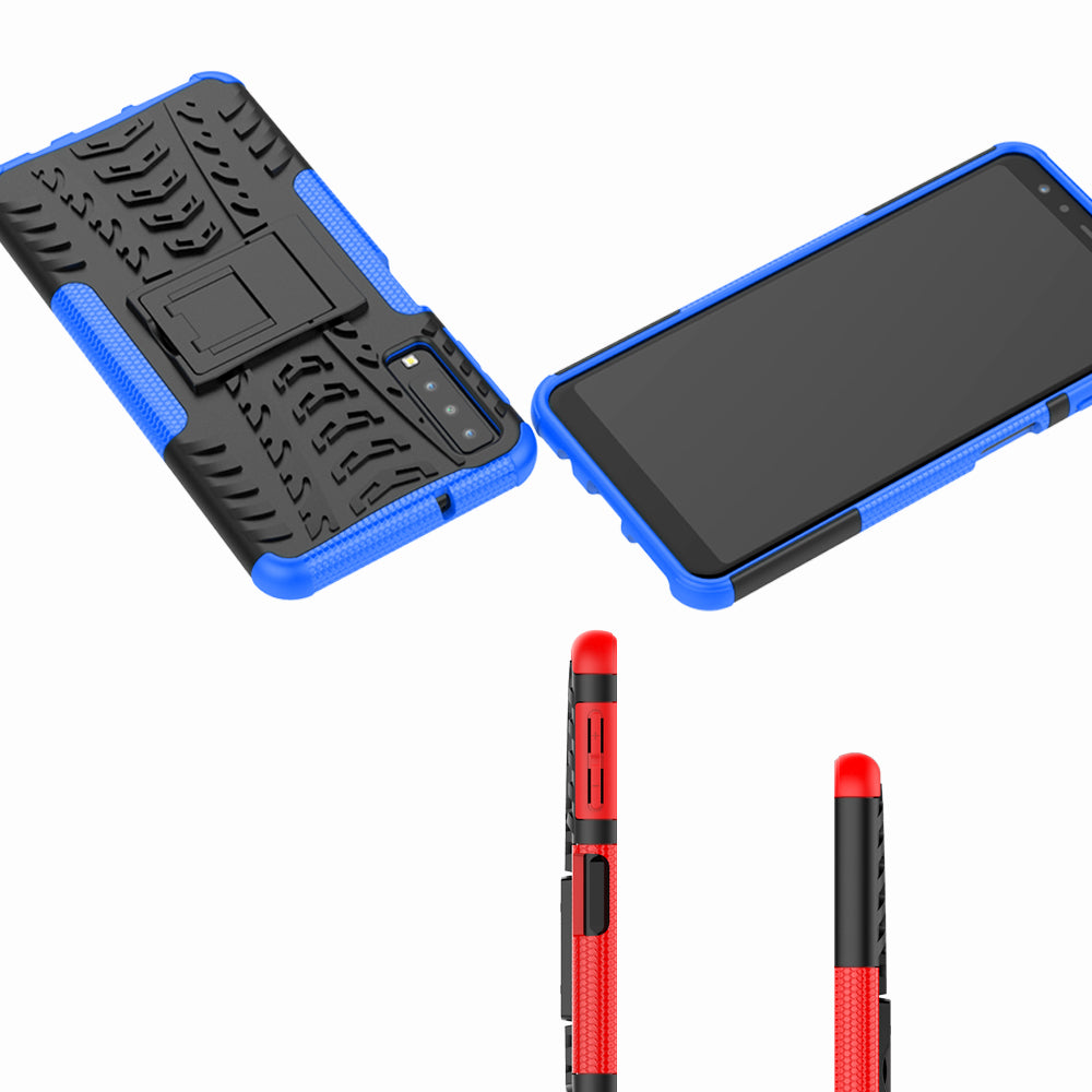 2-in-1 Tyre Pattern PC + TPU Hybrid Case with Kickstand for Samsung Galaxy A7 (2018) A750