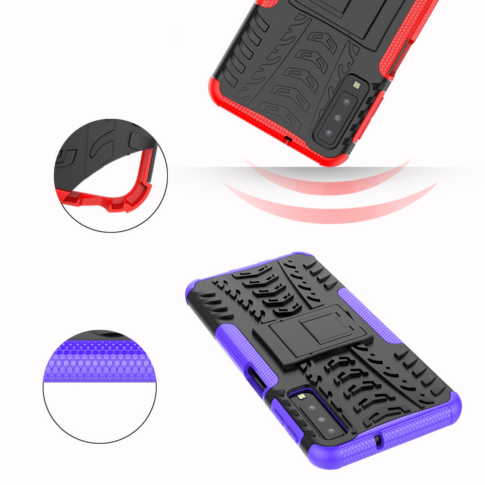 2-in-1 Tyre Pattern PC + TPU Hybrid Case with Kickstand for Samsung Galaxy A7 (2018) A750