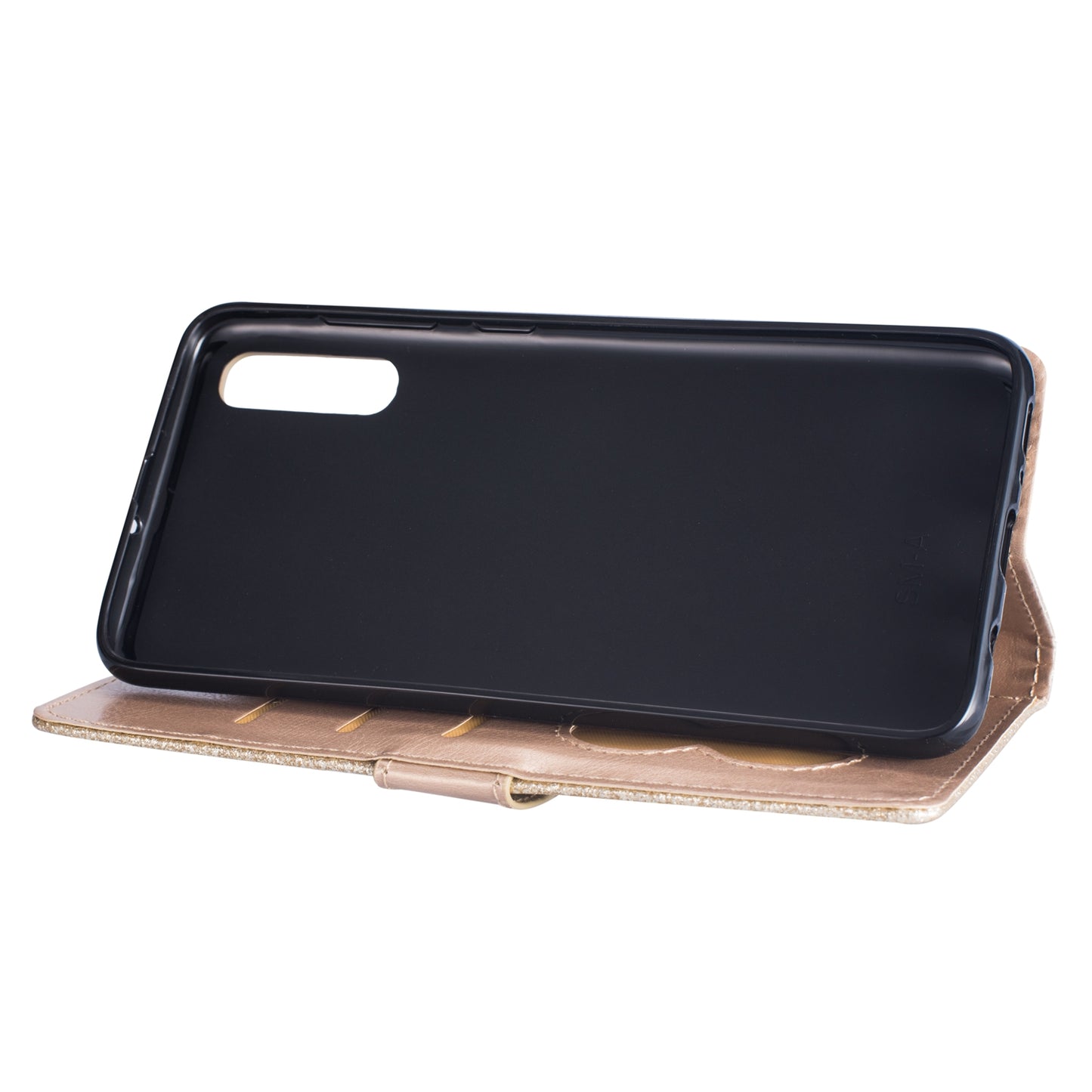 Glitter Powder Zippered Stand Leather Wallet Case with Strap for Samsung Galaxy A70