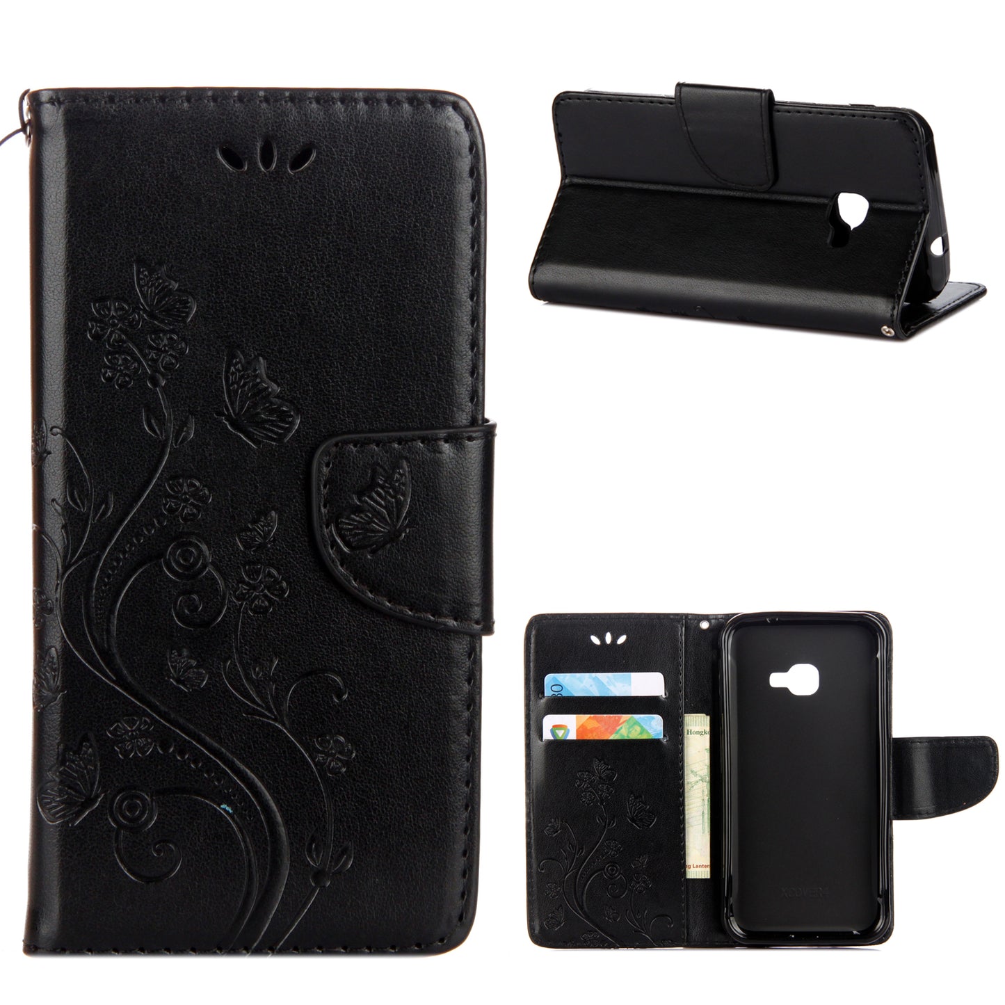 Imprint Butterfly Flower PU Leather Wallet Case for Samsung Galaxy Xcover 4s