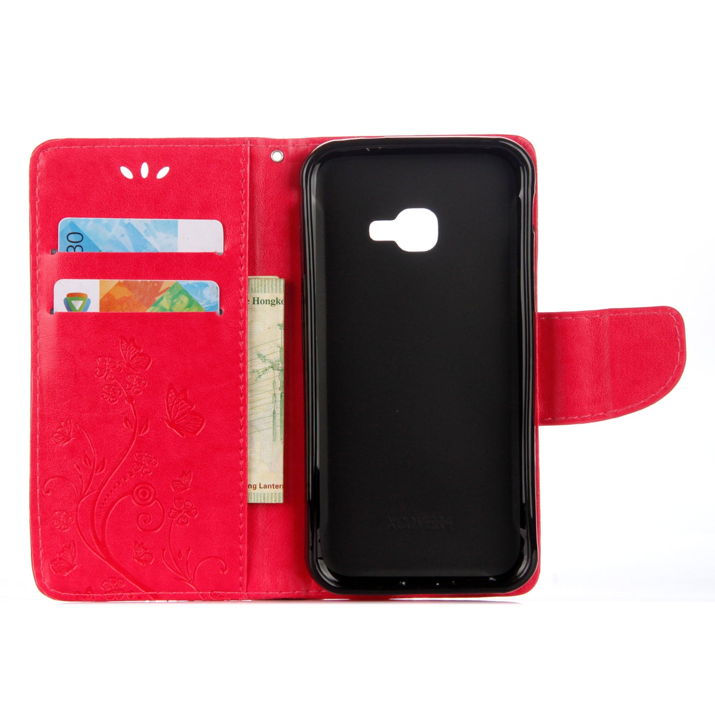 Imprint Butterfly Flower PU Leather Wallet Case for Samsung Galaxy Xcover 4s