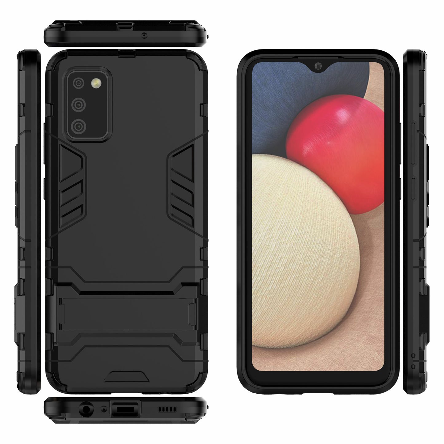 2 in 1 Kickstand Case PC + TPU Combo Phone Shell for Samsung Galaxy A02s (166.5x75.9x9.2mm)