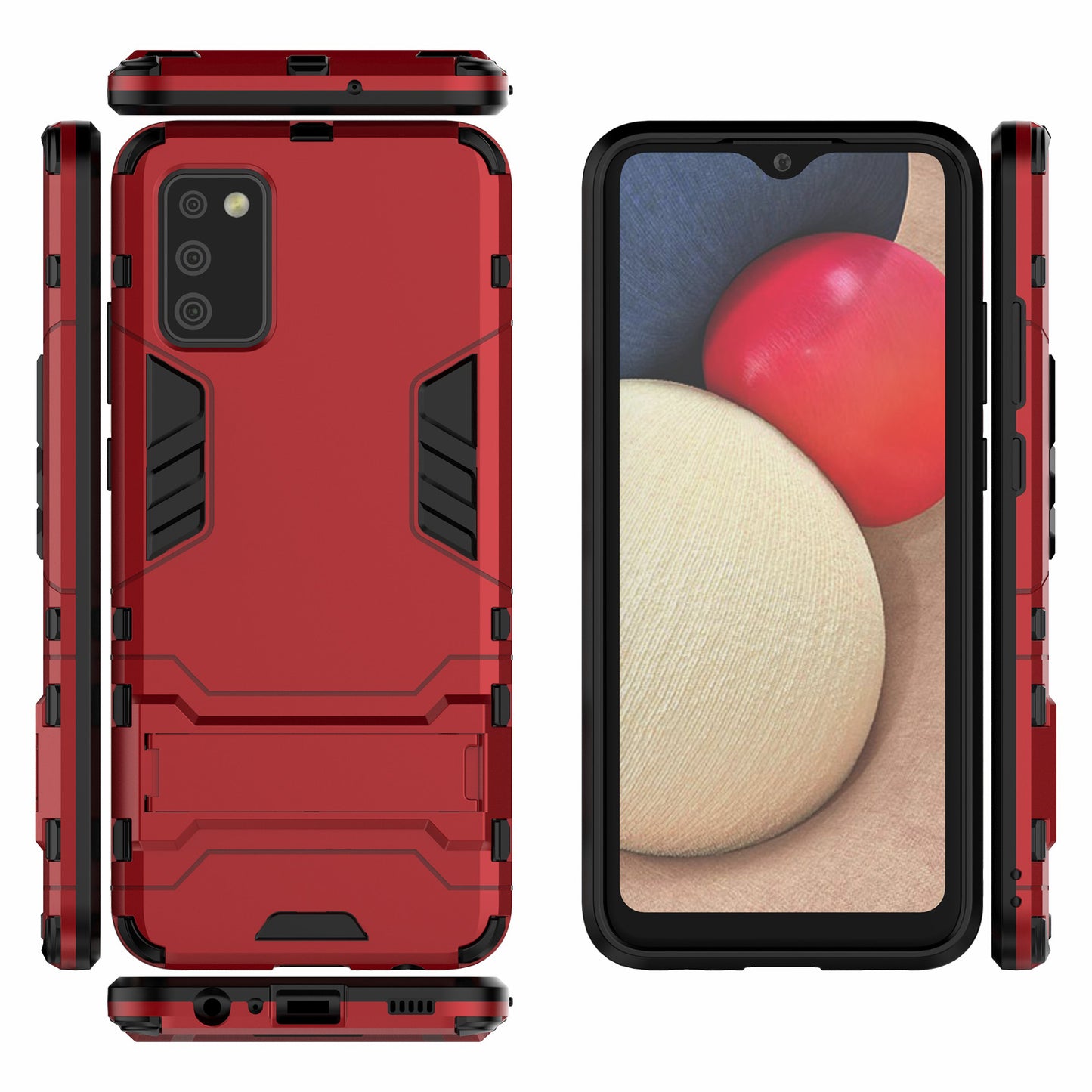 2 in 1 Kickstand Case PC + TPU Combo Phone Shell for Samsung Galaxy A02s (166.5x75.9x9.2mm)