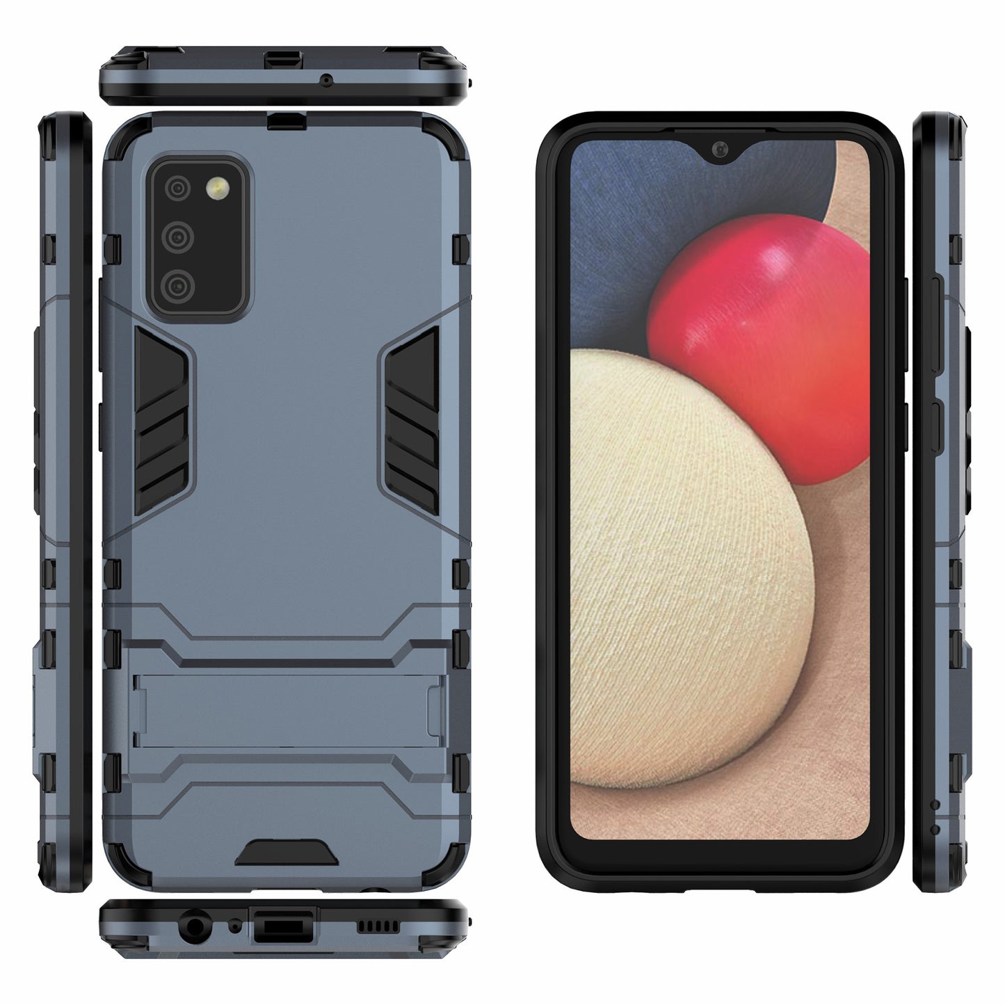2 in 1 Kickstand Case PC + TPU Combo Phone Shell for Samsung Galaxy A02s (166.5x75.9x9.2mm)