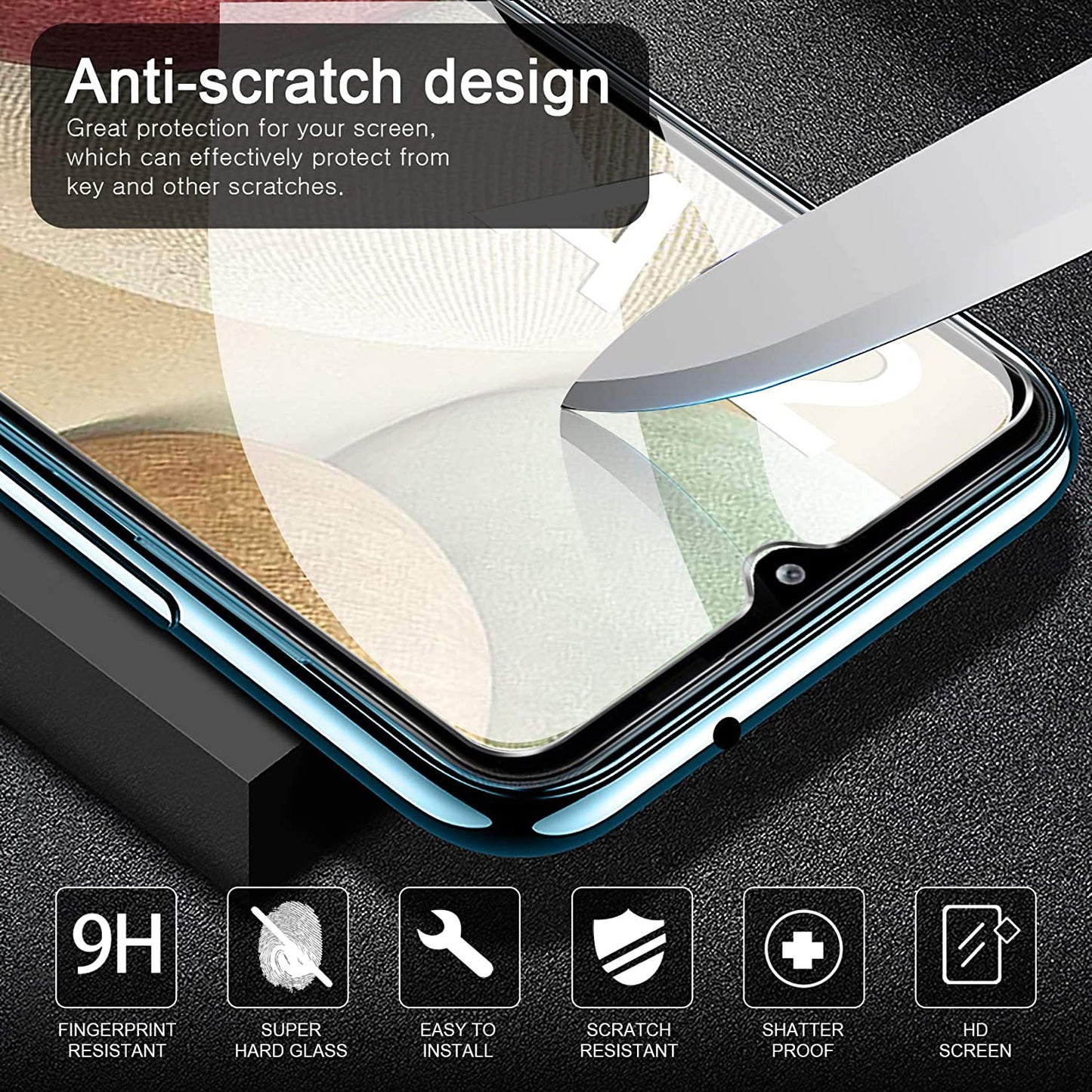 For Samsung Galaxy A12 TPU Phone Case with Tempered Glass Screen Protector Transparent shockproof Cover