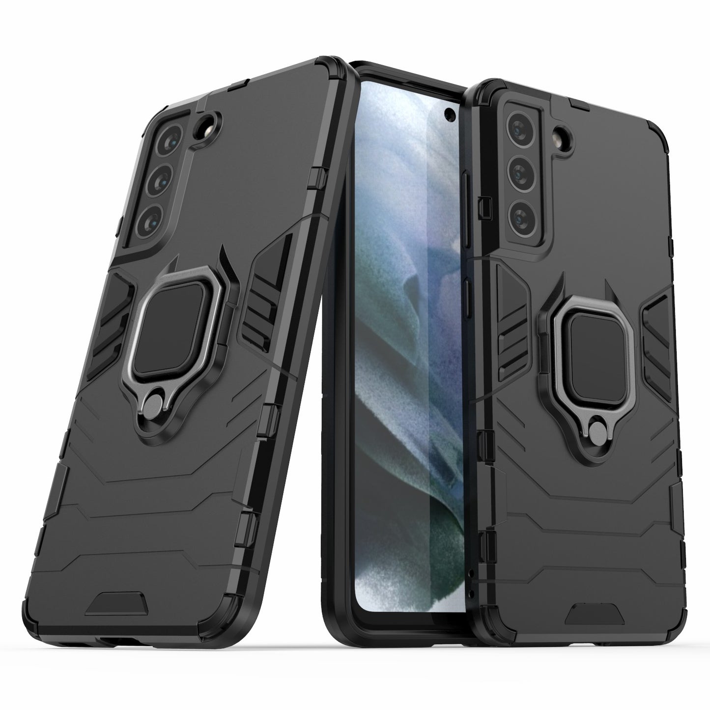 2-in-1 PC TPU Cool Guard Hybrid Cover Well-Protected Case with Ring Holder Kickstand for Samsung Galaxy S21 FE