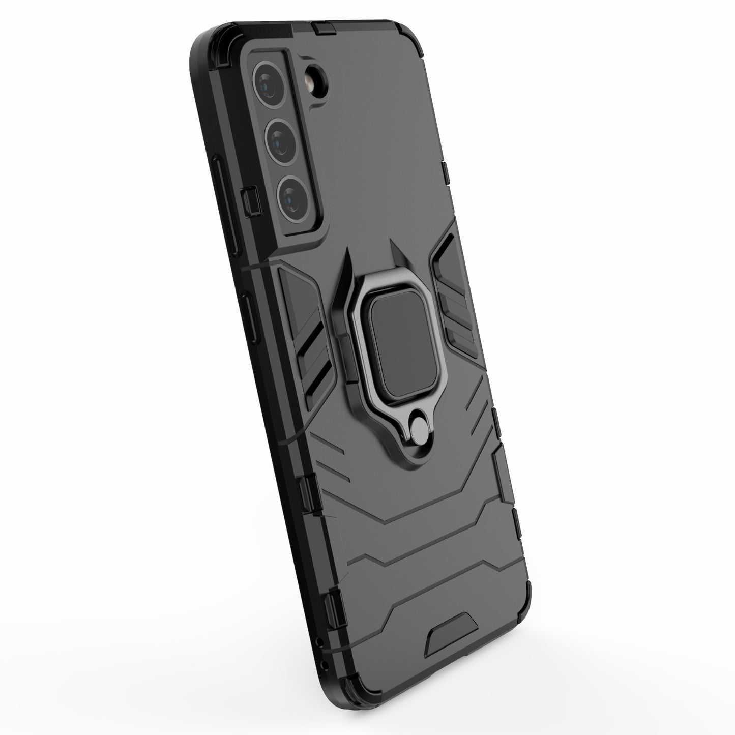 2-in-1 PC TPU Cool Guard Hybrid Cover Well-Protected Case with Ring Holder Kickstand for Samsung Galaxy S21 FE