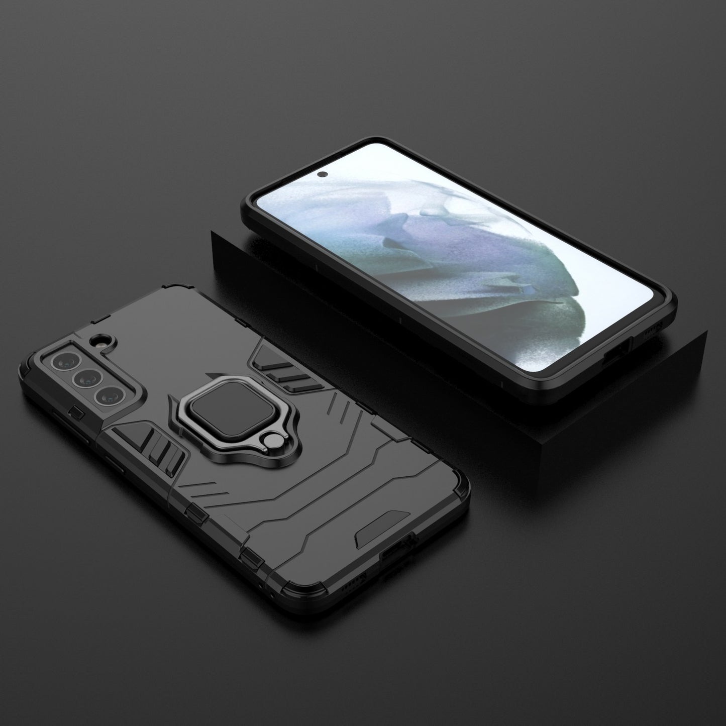 2-in-1 PC TPU Cool Guard Hybrid Cover Well-Protected Case with Ring Holder Kickstand for Samsung Galaxy S21 FE