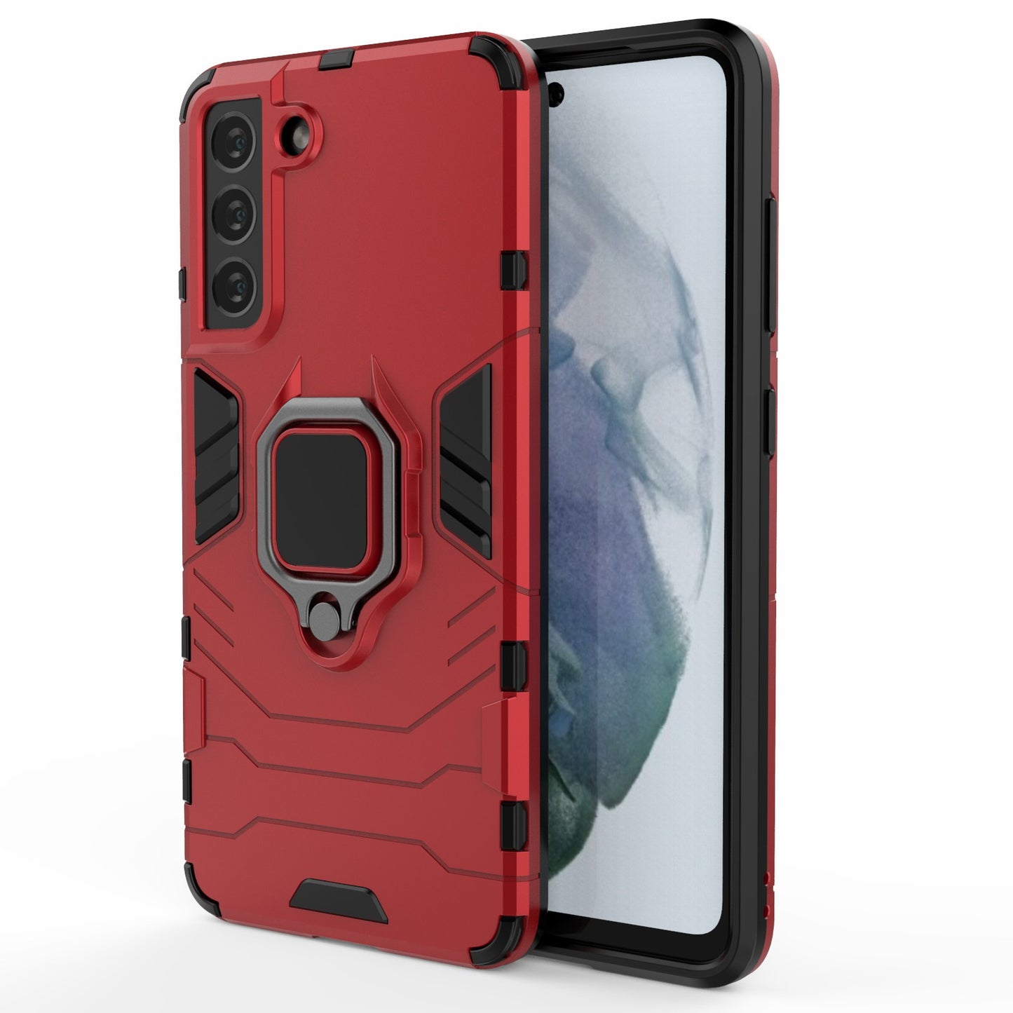 2-in-1 PC TPU Cool Guard Hybrid Cover Well-Protected Case with Ring Holder Kickstand for Samsung Galaxy S21 FE