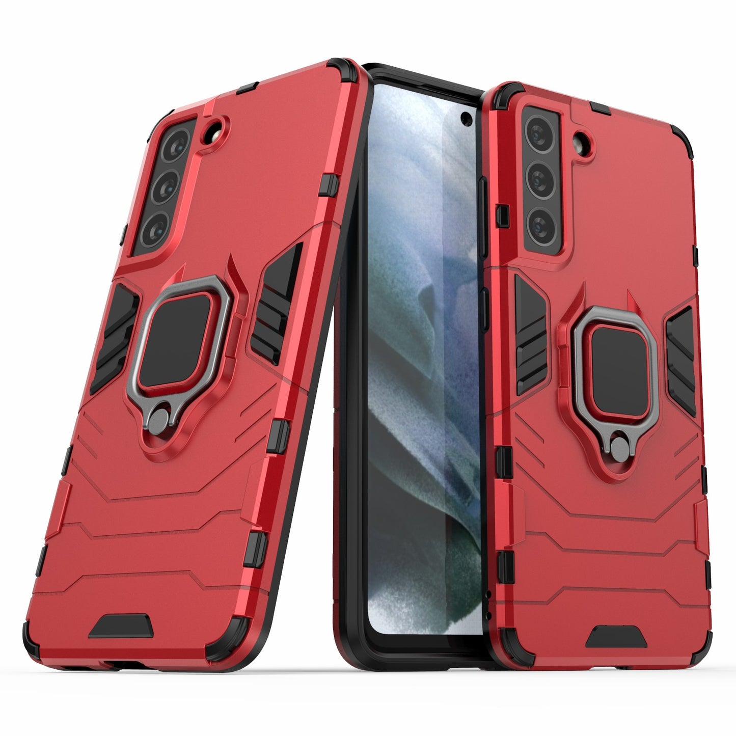2-in-1 PC TPU Cool Guard Hybrid Cover Well-Protected Case with Ring Holder Kickstand for Samsung Galaxy S21 FE
