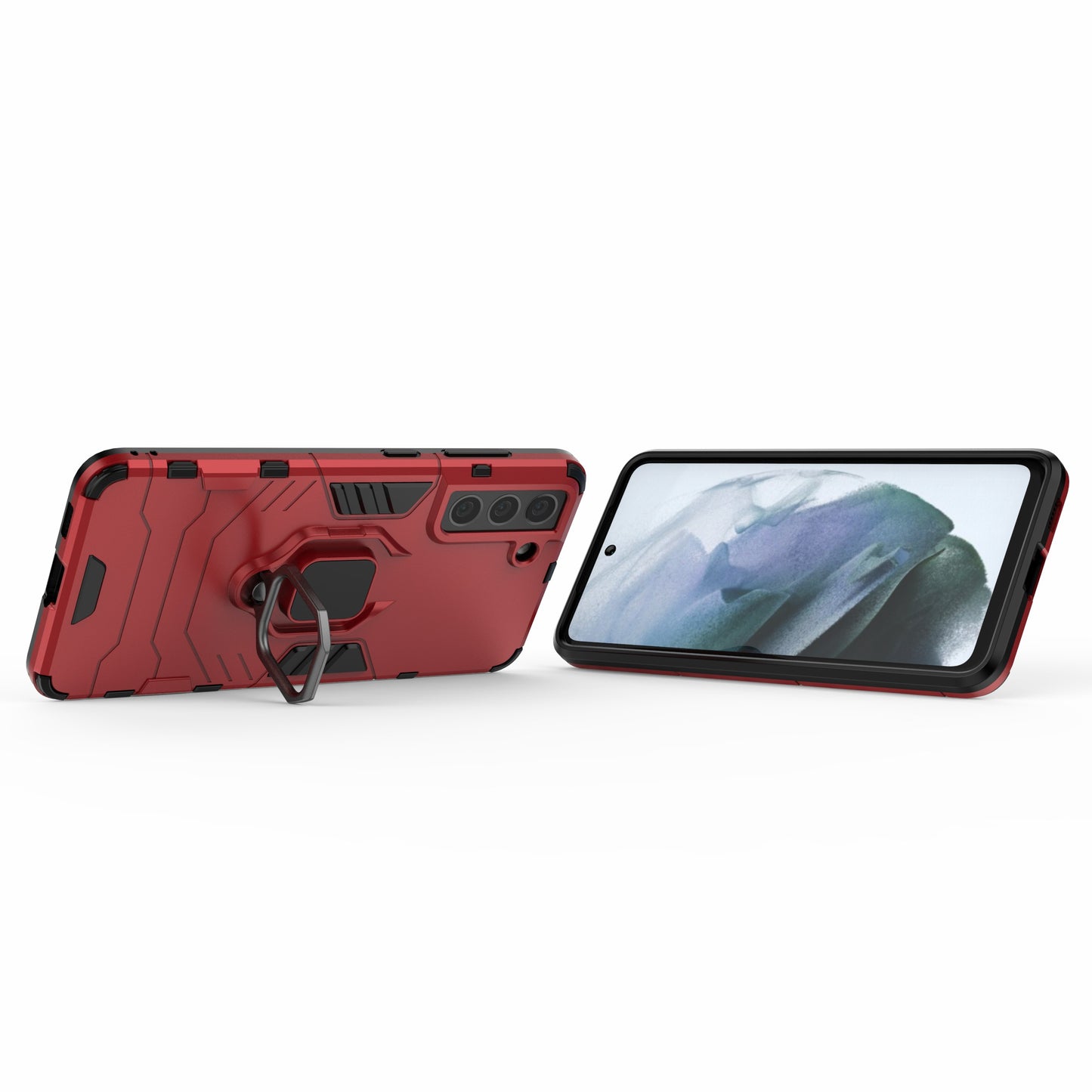 2-in-1 PC TPU Cool Guard Hybrid Cover Well-Protected Case with Ring Holder Kickstand for Samsung Galaxy S21 FE