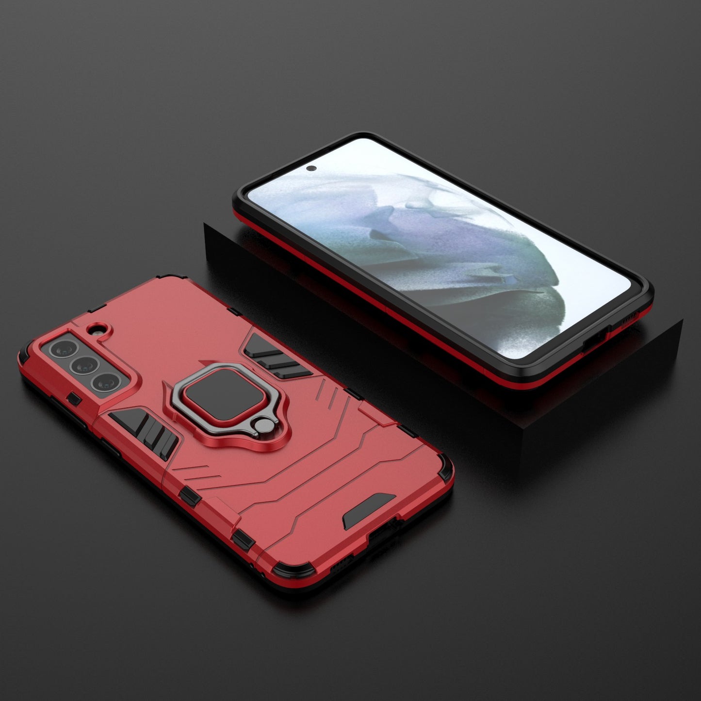 2-in-1 PC TPU Cool Guard Hybrid Cover Well-Protected Case with Ring Holder Kickstand for Samsung Galaxy S21 FE