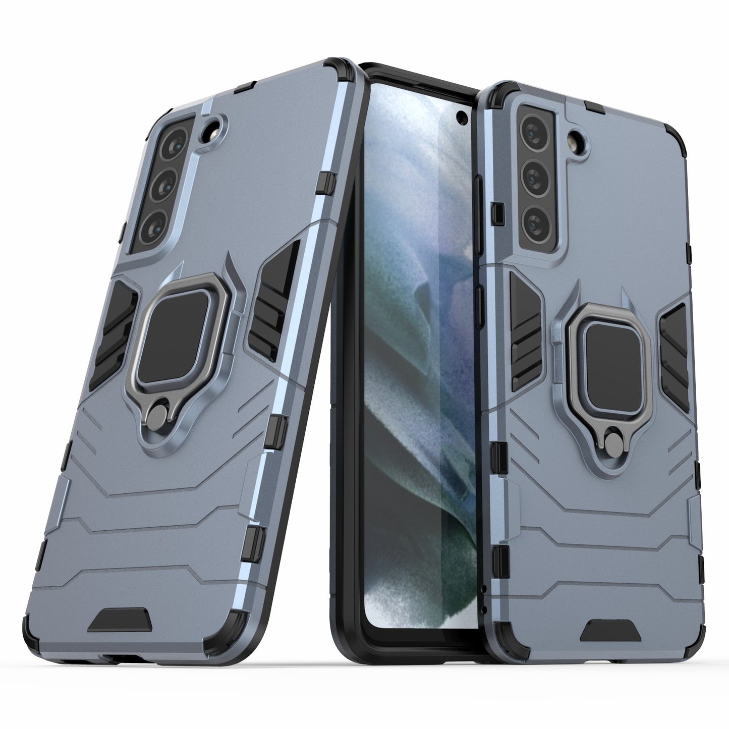 2-in-1 PC TPU Cool Guard Hybrid Cover Well-Protected Case with Ring Holder Kickstand for Samsung Galaxy S21 FE