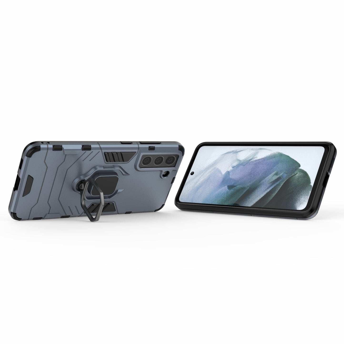 2-in-1 PC TPU Cool Guard Hybrid Cover Well-Protected Case with Ring Holder Kickstand for Samsung Galaxy S21 FE