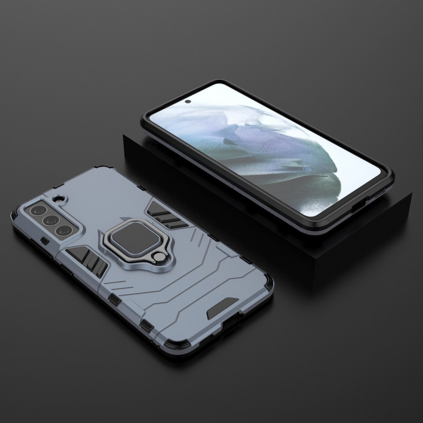 2-in-1 PC TPU Cool Guard Hybrid Cover Well-Protected Case with Ring Holder Kickstand for Samsung Galaxy S21 FE