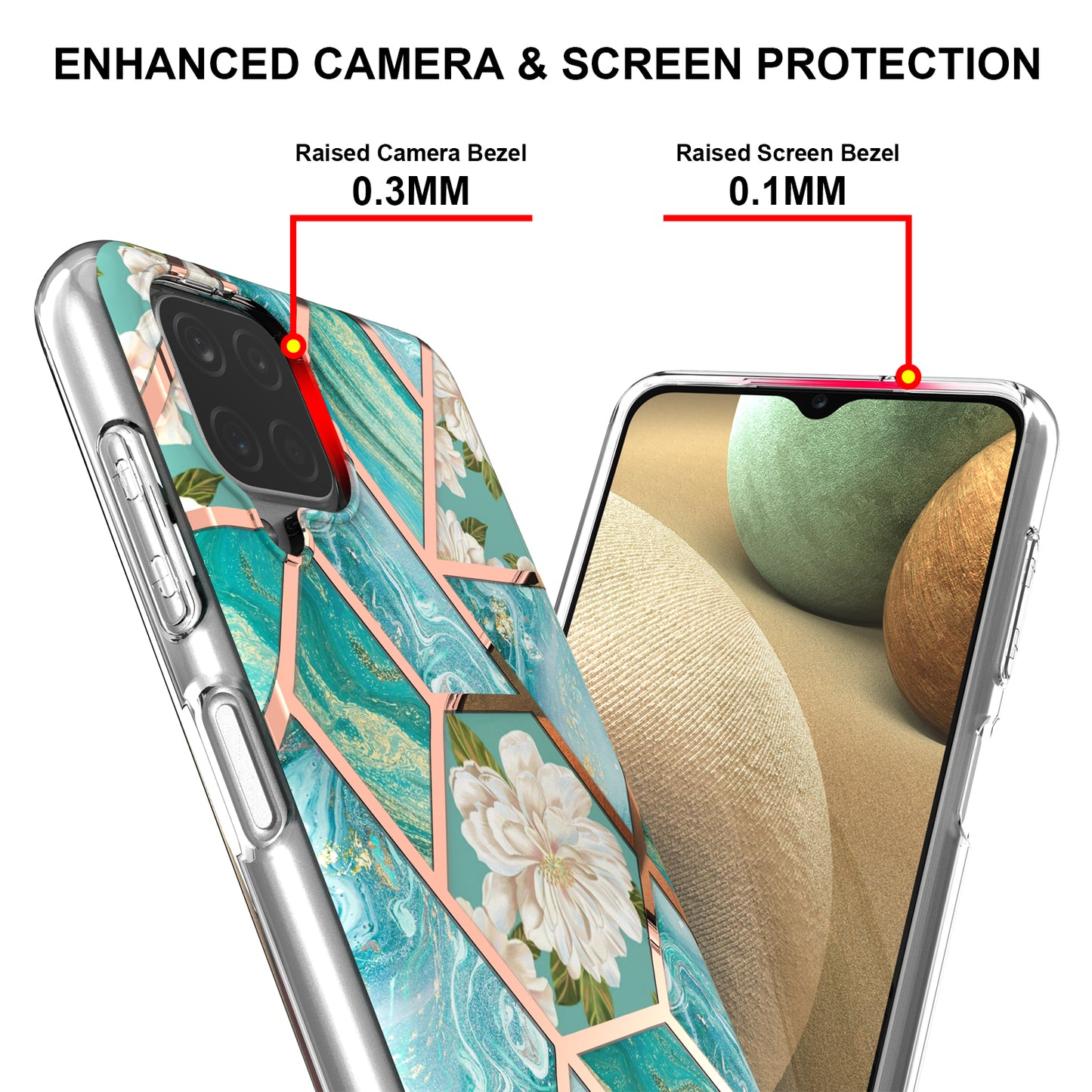 2.0mm IMD IML Electroplating Marble Flower Pattern Phone Case for Samsung Galaxy A12