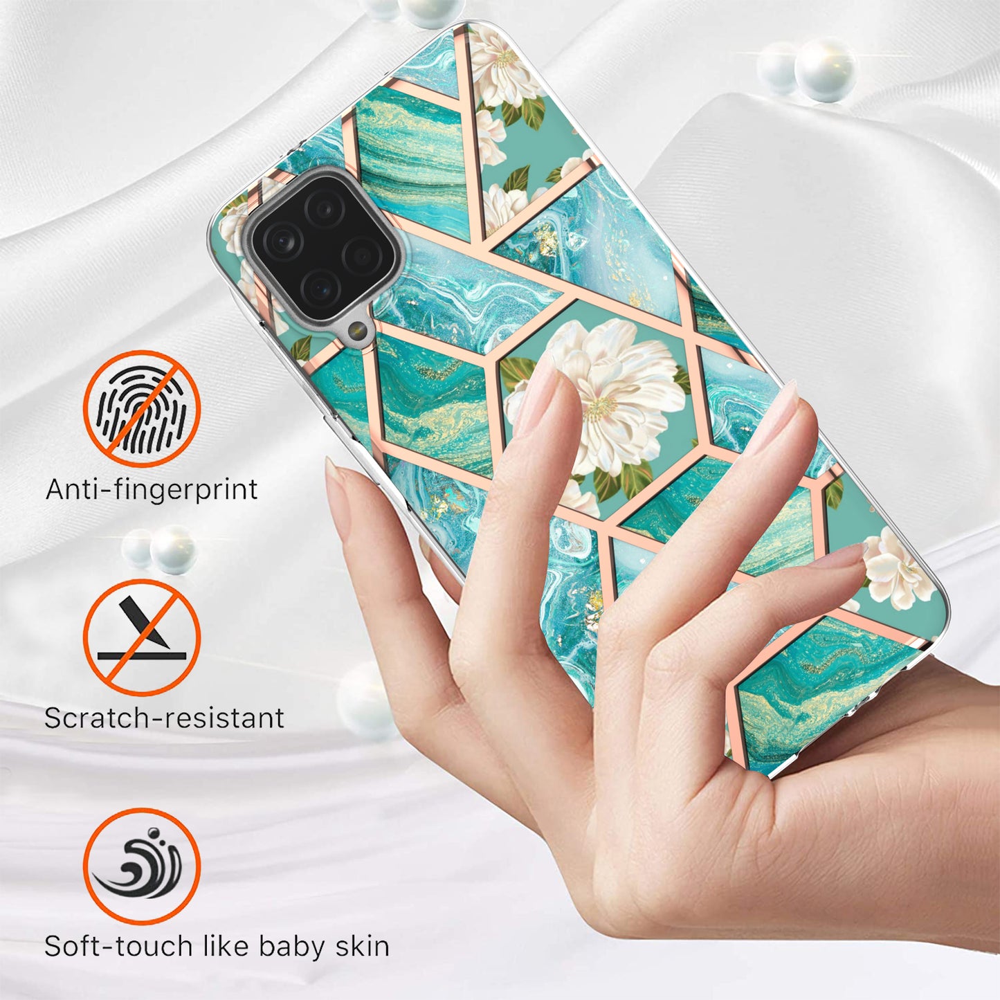 2.0mm IMD IML Electroplating Marble Flower Pattern Phone Case for Samsung Galaxy A12