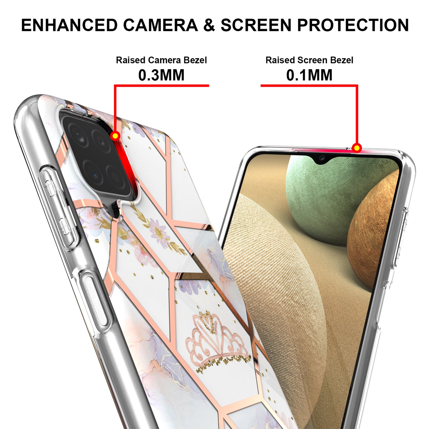 2.0mm IMD IML Electroplating Marble Flower Pattern Phone Case for Samsung Galaxy A12