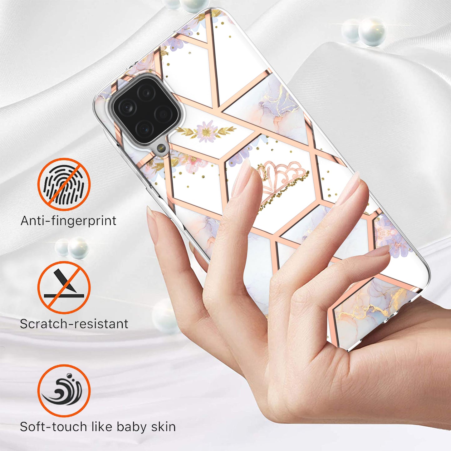 2.0mm IMD IML Electroplating Marble Flower Pattern Phone Case for Samsung Galaxy A12