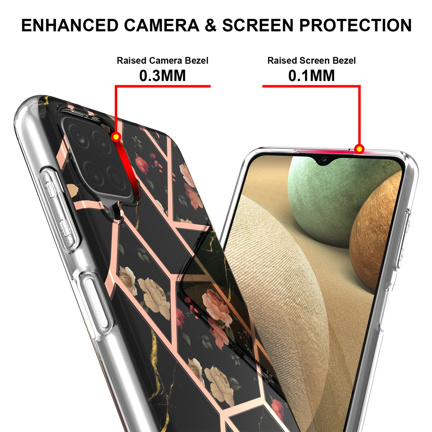 2.0mm IMD IML Electroplating Marble Flower Pattern Phone Case for Samsung Galaxy A12