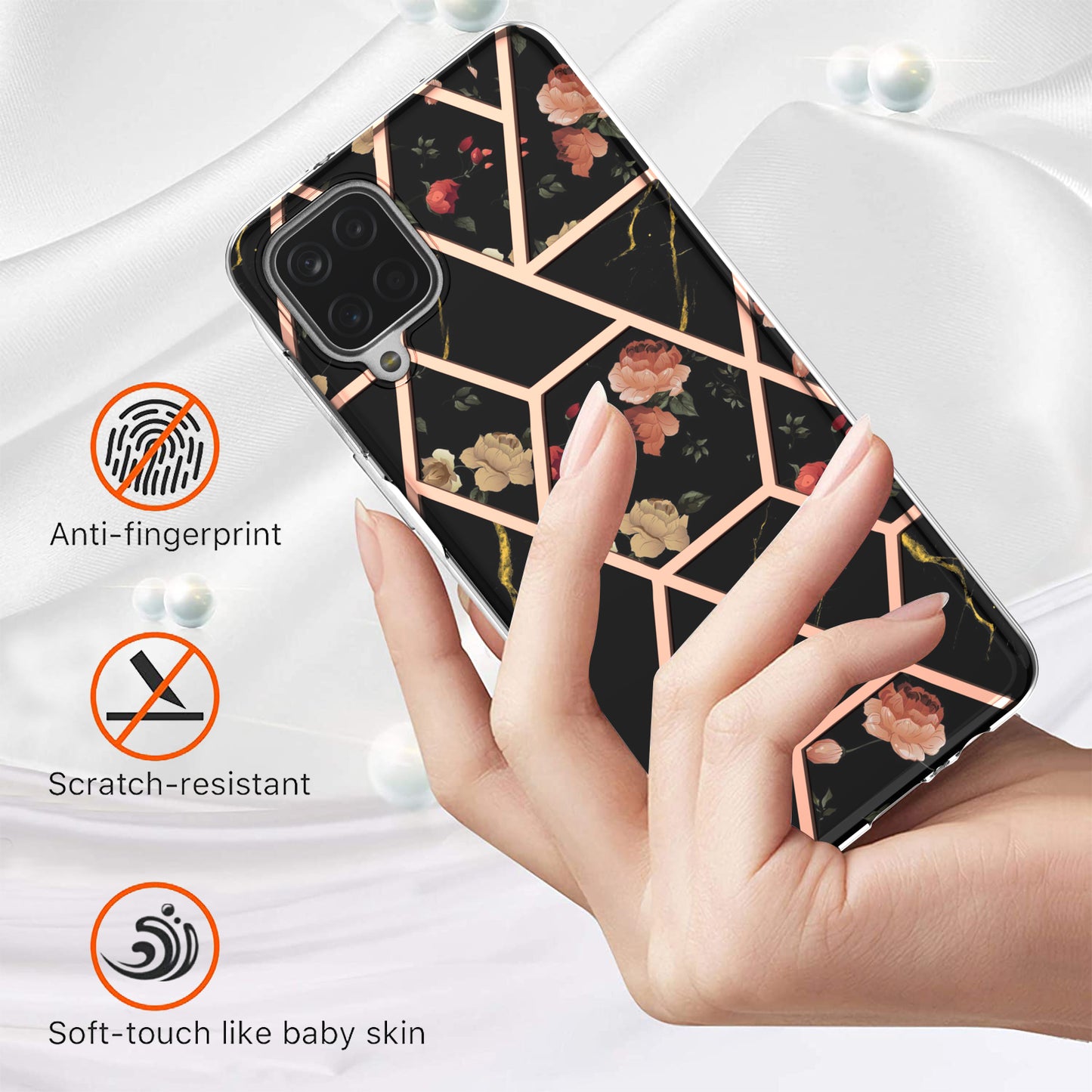 2.0mm IMD IML Electroplating Marble Flower Pattern Phone Case for Samsung Galaxy A12