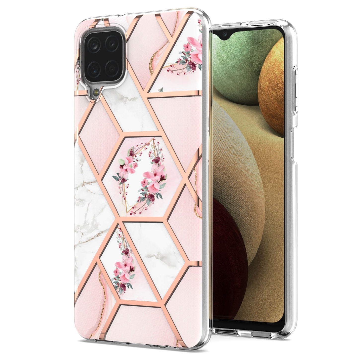 2.0mm IMD IML Electroplating Marble Flower Pattern Phone Case for Samsung Galaxy A12