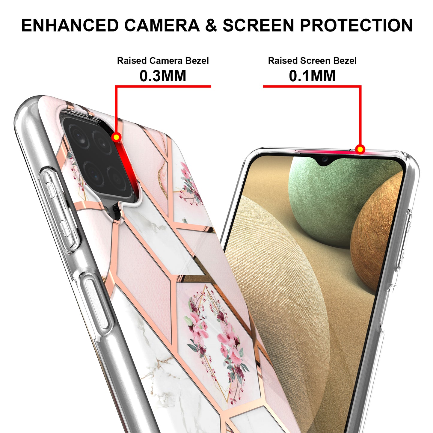 2.0mm IMD IML Electroplating Marble Flower Pattern Phone Case for Samsung Galaxy A12
