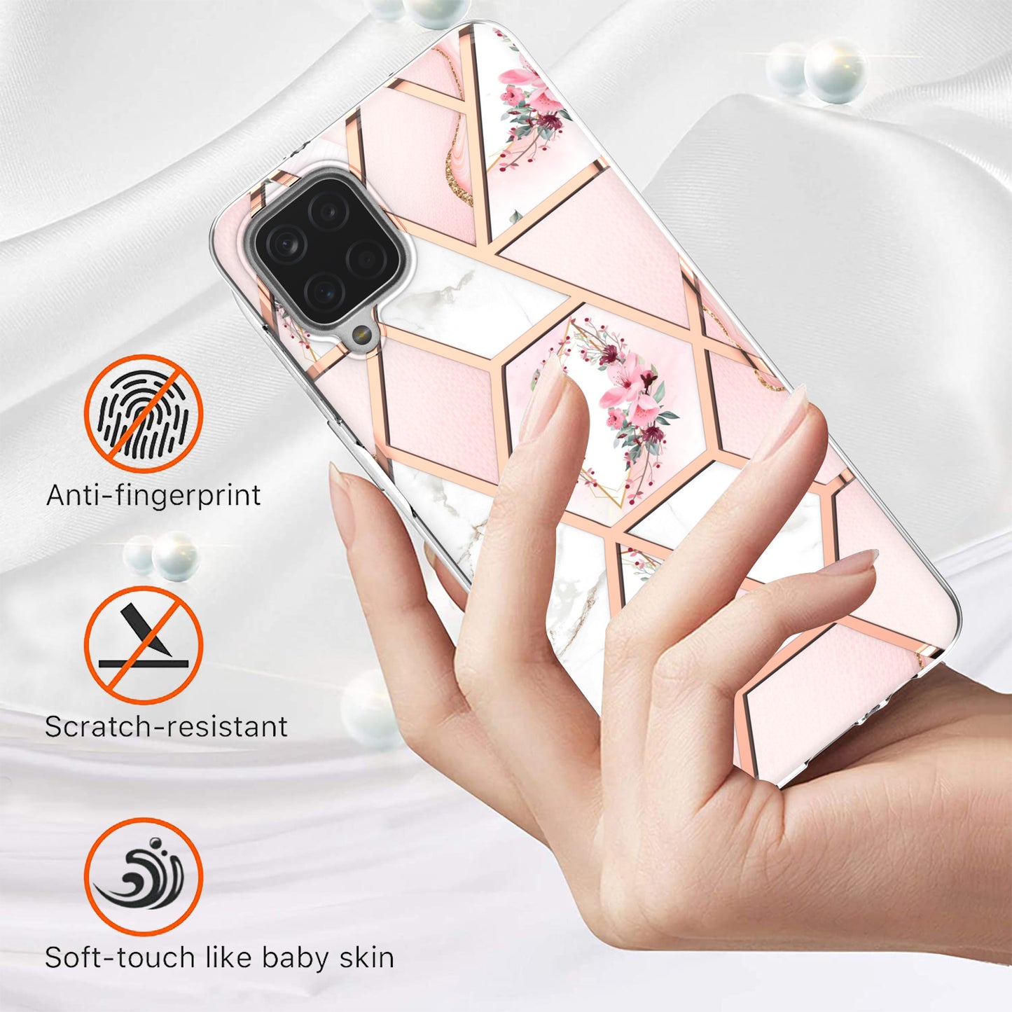 2.0mm IMD IML Electroplating Marble Flower Pattern Phone Case for Samsung Galaxy A12