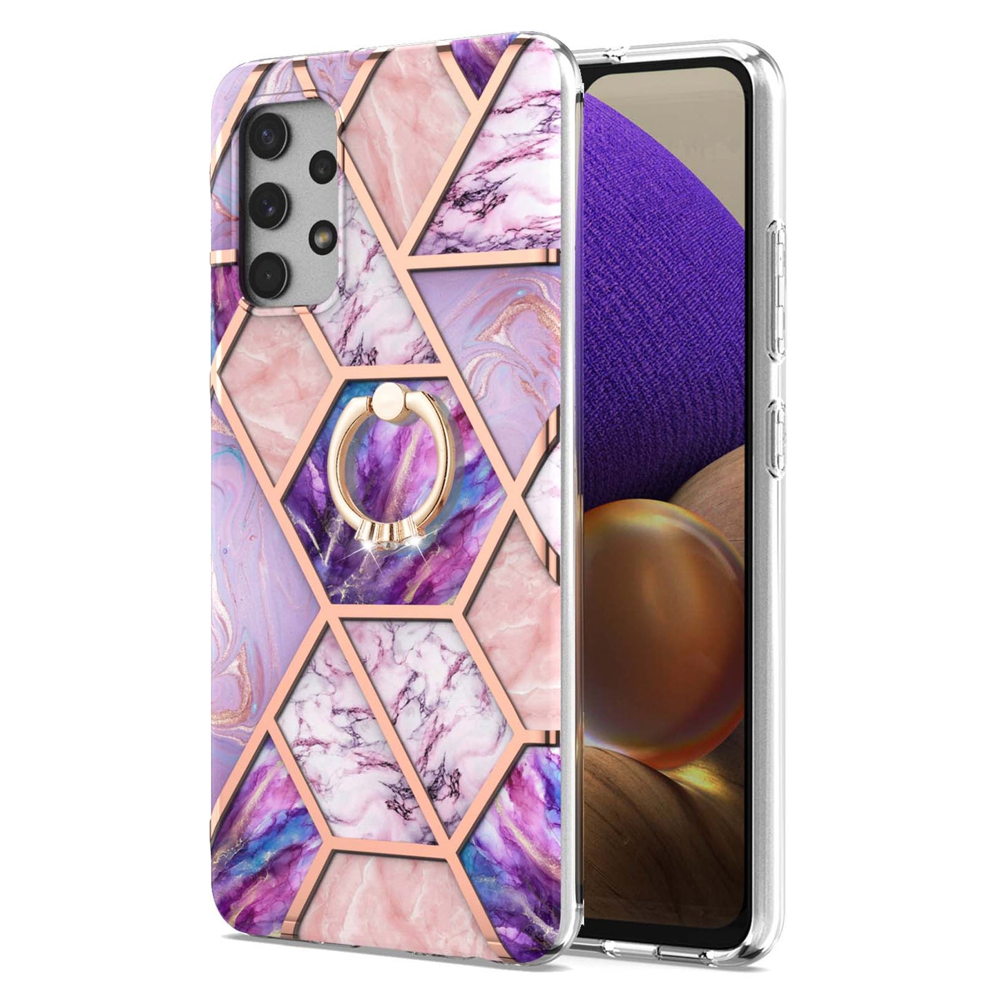 2.0mm IMD IML Electroplating Marble Pattern Shell Kickstand Phone Case for Samsung Galaxy A32 4G (EU Version)