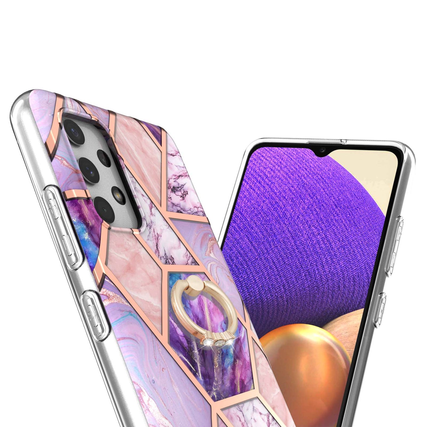 2.0mm IMD IML Electroplating Marble Pattern Shell Kickstand Phone Case for Samsung Galaxy A32 4G (EU Version)