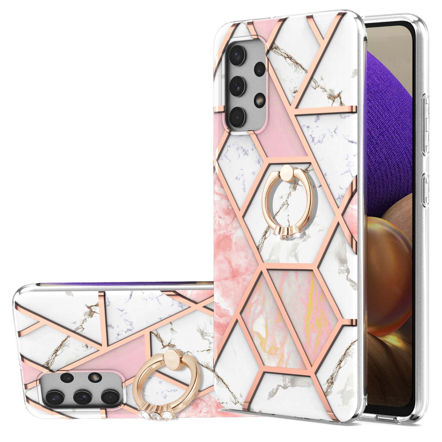 2.0mm IMD IML Electroplating Marble Pattern Shell Kickstand Phone Case for Samsung Galaxy A32 4G (EU Version)