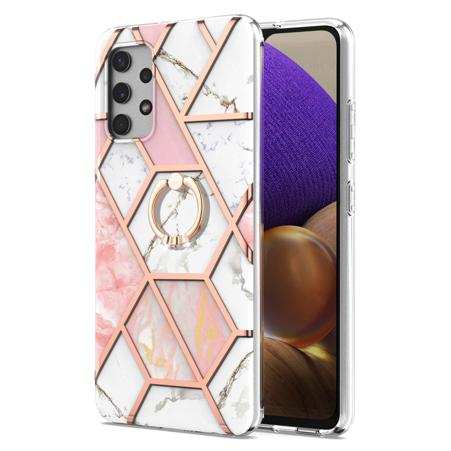 2.0mm IMD IML Electroplating Marble Pattern Shell Kickstand Phone Case for Samsung Galaxy A32 4G (EU Version)