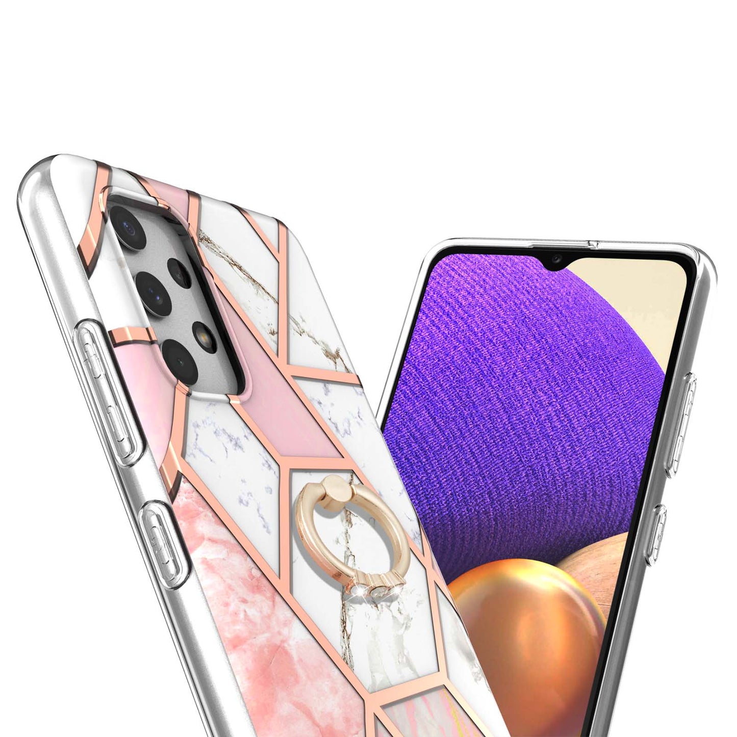 2.0mm IMD IML Electroplating Marble Pattern Shell Kickstand Phone Case for Samsung Galaxy A32 4G (EU Version)