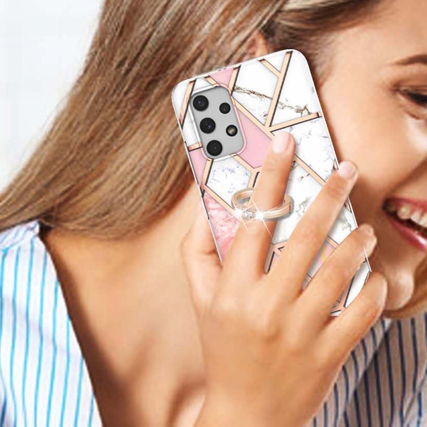 2.0mm IMD IML Electroplating Marble Pattern Shell Kickstand Phone Case for Samsung Galaxy A32 4G (EU Version)