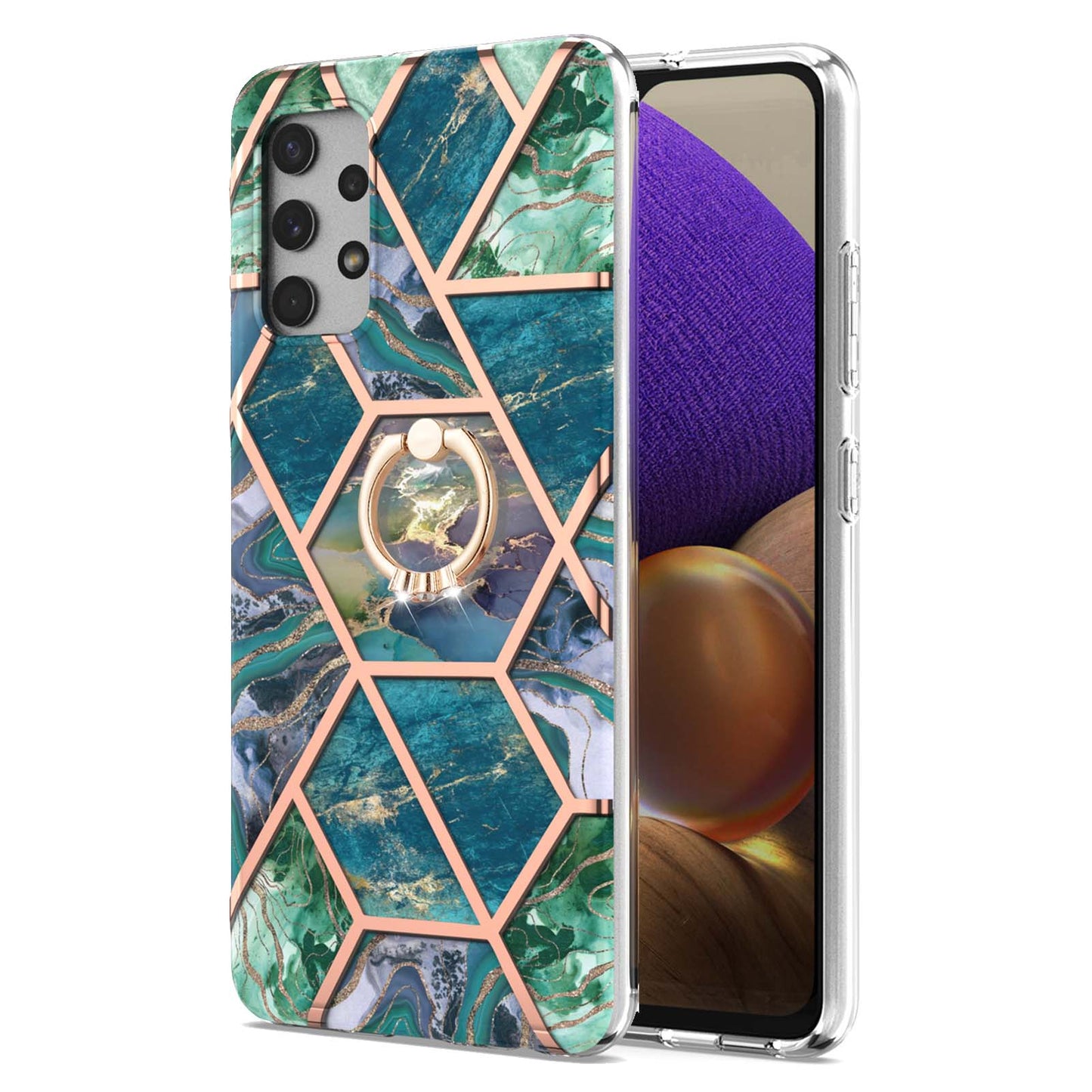 2.0mm IMD IML Electroplating Marble Pattern Shell Kickstand Phone Case for Samsung Galaxy A32 4G (EU Version)