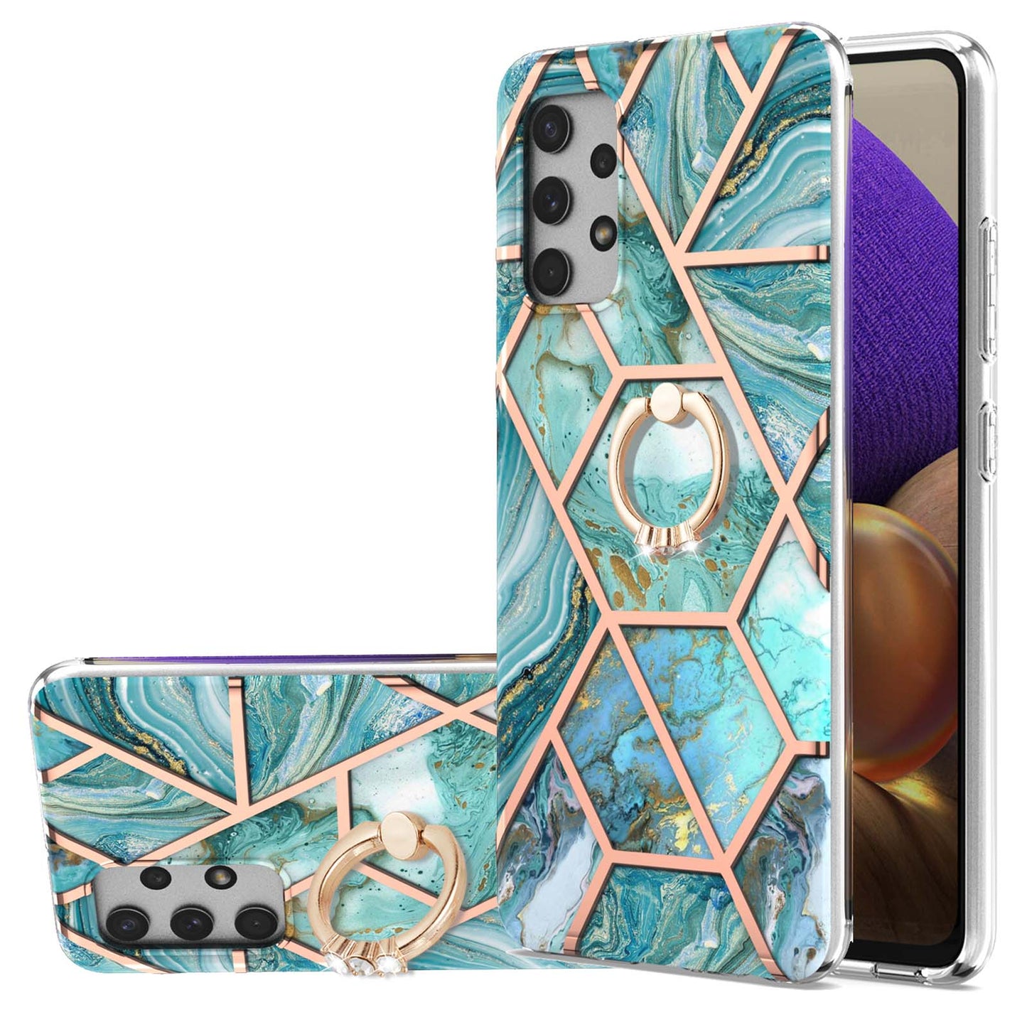 2.0mm IMD IML Electroplating Marble Pattern Shell Kickstand Phone Case for Samsung Galaxy A32 4G (EU Version)