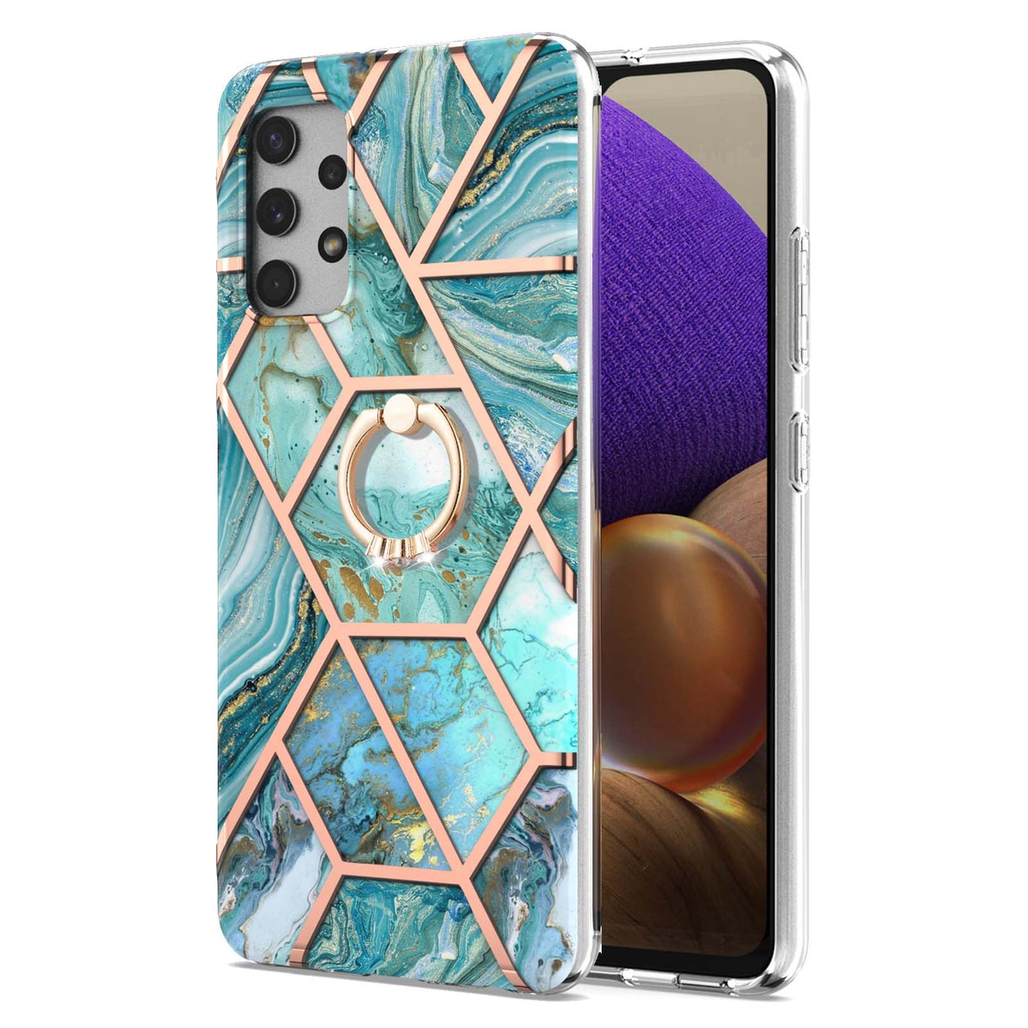 2.0mm IMD IML Electroplating Marble Pattern Shell Kickstand Phone Case for Samsung Galaxy A32 4G (EU Version)