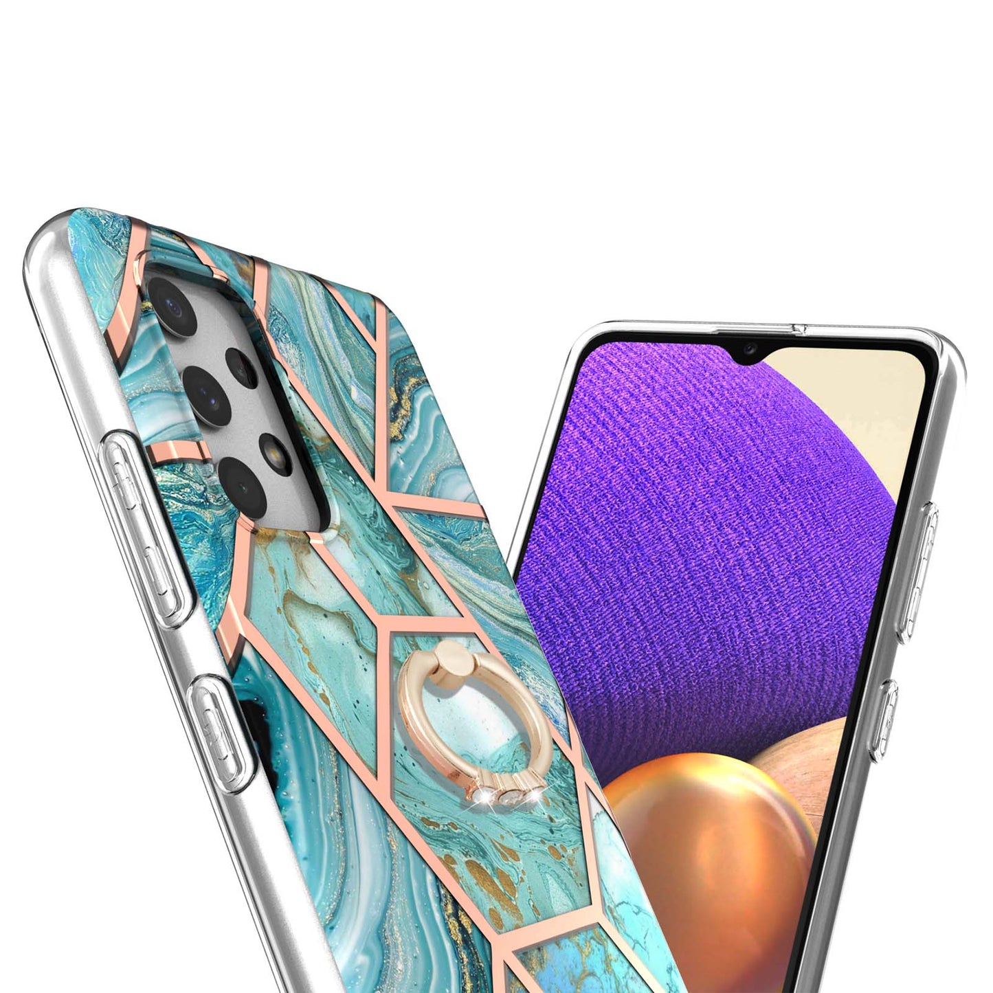 2.0mm IMD IML Electroplating Marble Pattern Shell Kickstand Phone Case for Samsung Galaxy A32 4G (EU Version)