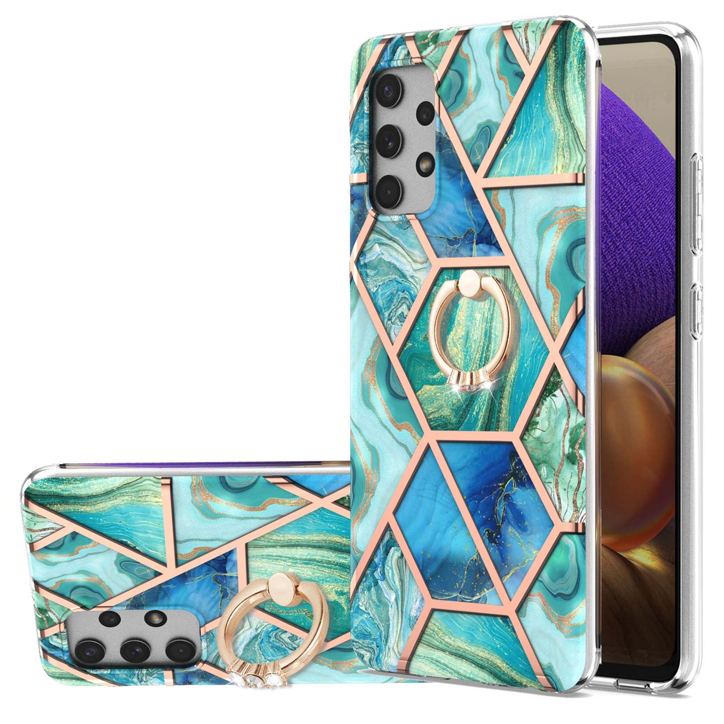 2.0mm IMD IML Electroplating Marble Pattern Shell Kickstand Phone Case for Samsung Galaxy A32 4G (EU Version)