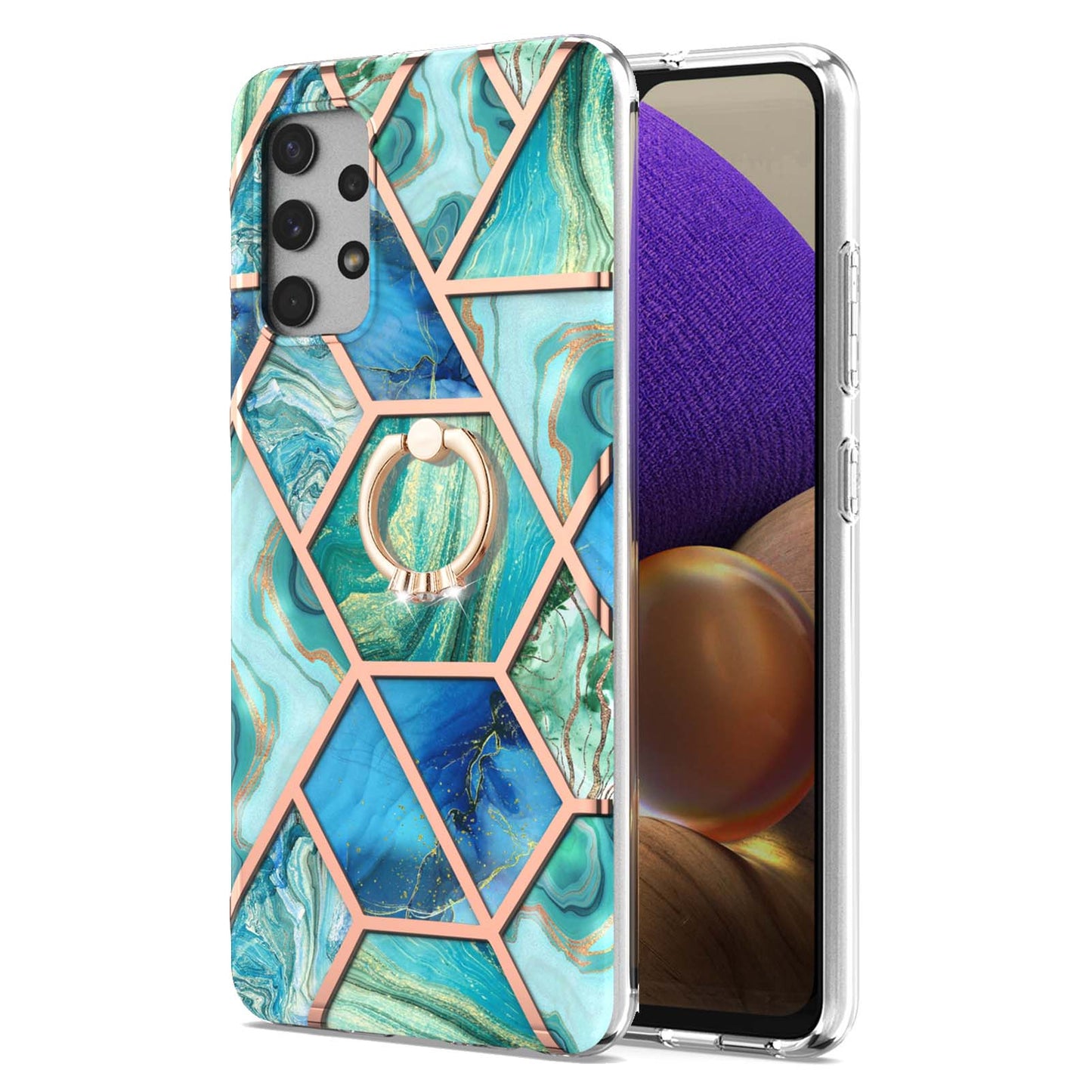 2.0mm IMD IML Electroplating Marble Pattern Shell Kickstand Phone Case for Samsung Galaxy A32 4G (EU Version)