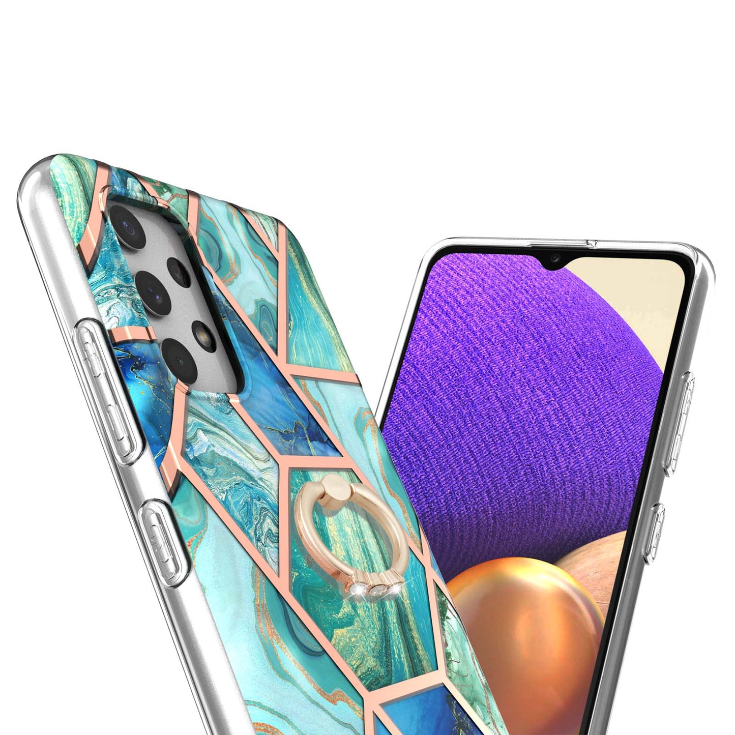 2.0mm IMD IML Electroplating Marble Pattern Shell Kickstand Phone Case for Samsung Galaxy A32 4G (EU Version)