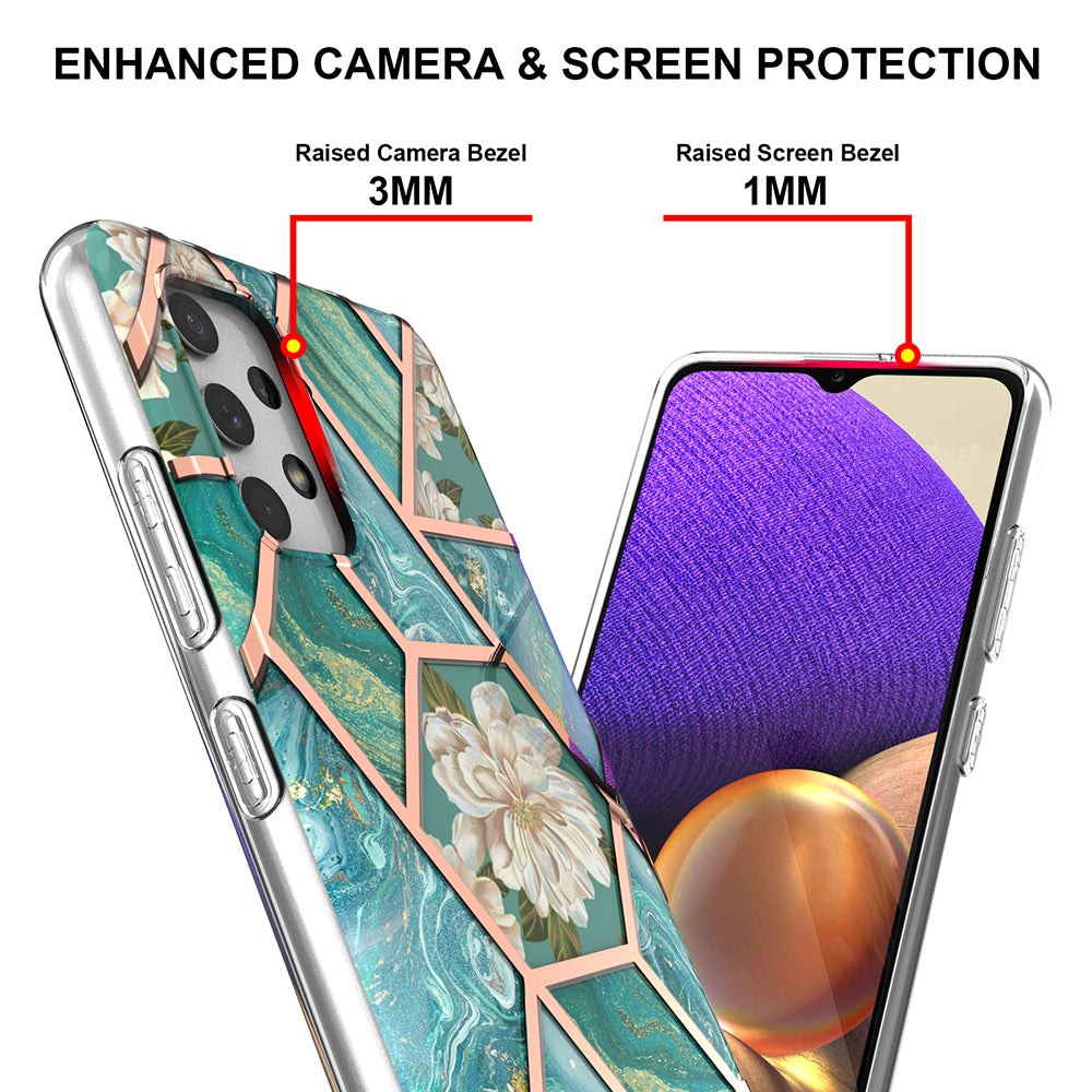2.0mm IMD IML Electroplating Shell Flower Marble Pattern Phone Back Case for Samsung Galaxy A32 4G (EU Version)