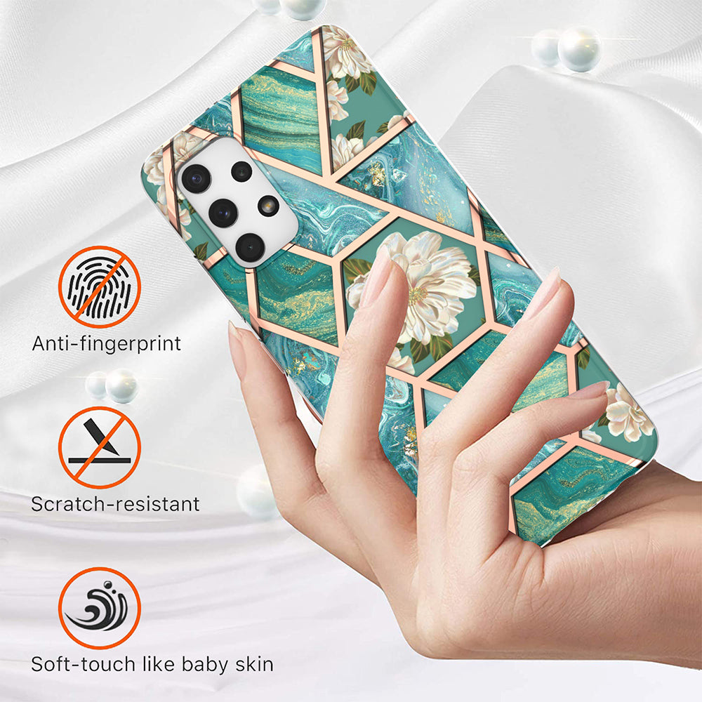 2.0mm IMD IML Electroplating Shell Flower Marble Pattern Phone Back Case for Samsung Galaxy A32 4G (EU Version)